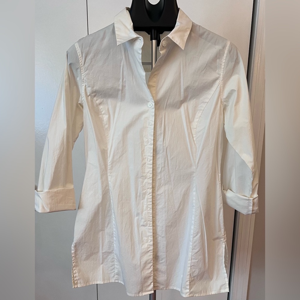 Moda International White Fitted Long Sleeve Cotton Blend Shirt